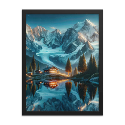 Stille Alpenmajestätik: Digitale Kunst mit Schnee und Bergsee-Spiegelung - Premium Poster mit Rahmen berge xxx yyy zzz 45.7 x 61 cm