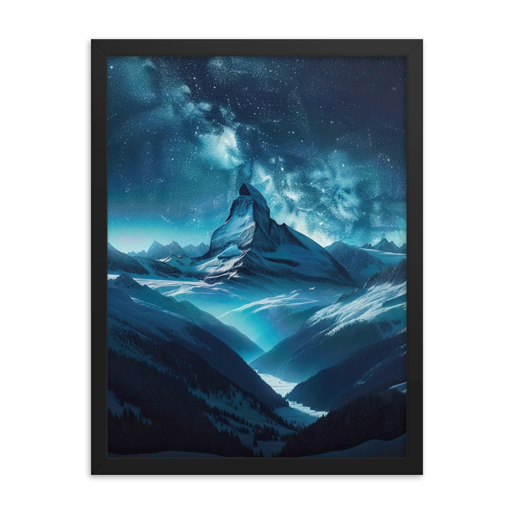 Winterabend in den Bergen: Digitale Kunst mit Sternenhimmel - Premium Poster mit Rahmen berge xxx yyy zzz 45.7 x 61 cm