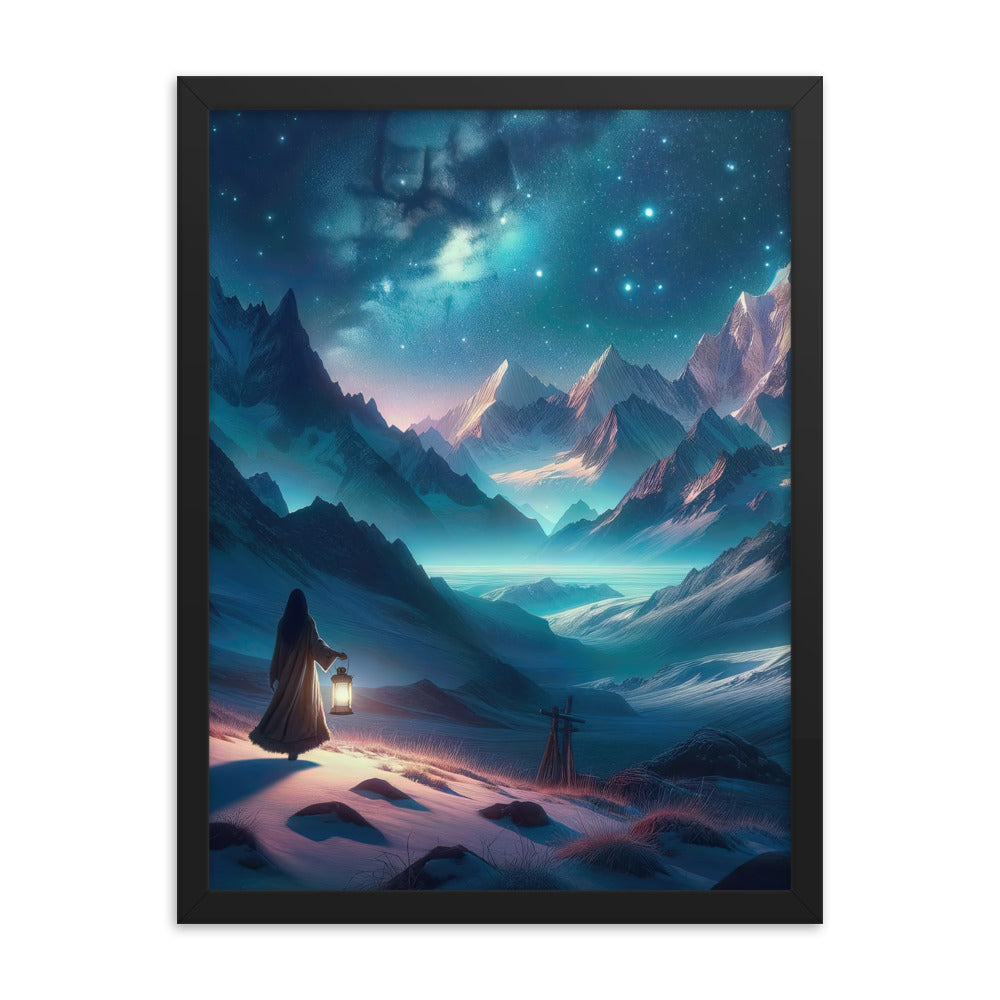 Stille Alpennacht: Digitale Kunst mit Gipfeln und Sternenteppich - Premium Poster mit Rahmen wandern xxx yyy zzz 45.7 x 61 cm