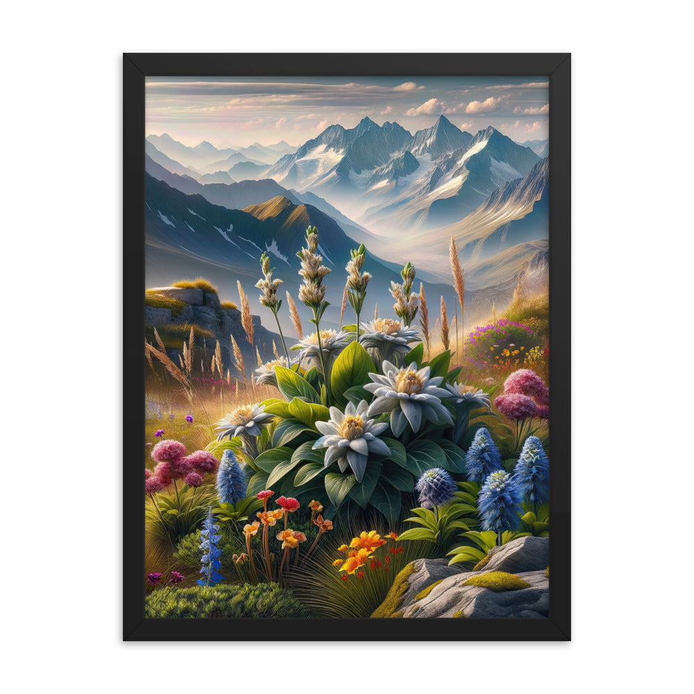 Alpine Flora: Digitales Kunstwerk mit lebendigen Blumen - Premium Poster mit Rahmen berge xxx yyy zzz 45.7 x 61 cm