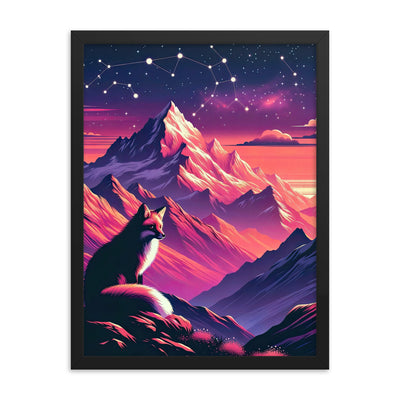 Fuchs im dramatischen Sonnenuntergang: Digitale Bergillustration in Abendfarben - Premium Poster mit Rahmen camping xxx yyy zzz 45.7 x 61 cm