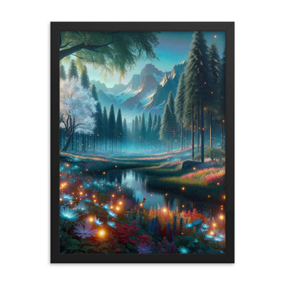 Ätherischer Alpenwald: Digitale Darstellung mit leuchtenden Bäumen und Blumen - Premium Poster mit Rahmen camping xxx yyy zzz 45.7 x 61 cm