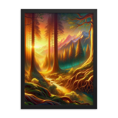 Golden-Stunde Alpenwald, Sonnenlicht durch Blätterdach - Premium Poster mit Rahmen camping xxx yyy zzz 45.7 x 61 cm