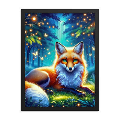 Funkelnder Nachtfuchs auf Waldlichtung mit Feuerwerk - Premium Poster mit Rahmen camping xxx yyy zzz 45.7 x 61 cm
