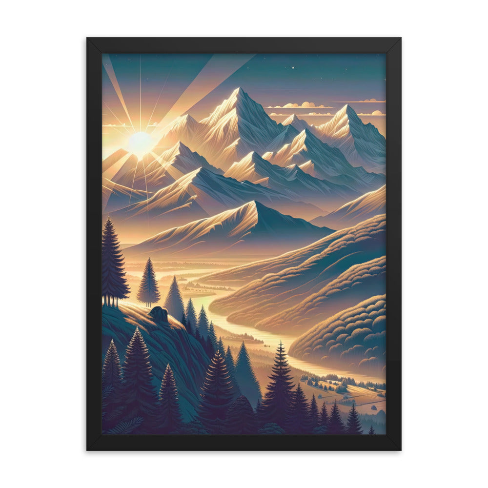 Alpen-Morgendämmerung, erste Sonnenstrahlen auf Schneegipfeln - Premium Poster mit Rahmen berge xxx yyy zzz 45.7 x 61 cm