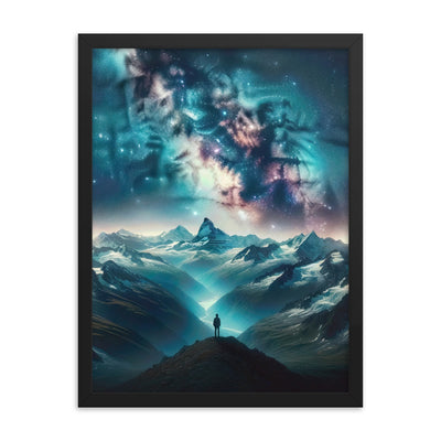Alpennacht mit Milchstraße: Digitale Kunst mit Bergen und Sternenhimmel - Premium Poster mit Rahmen wandern xxx yyy zzz 45.7 x 61 cm