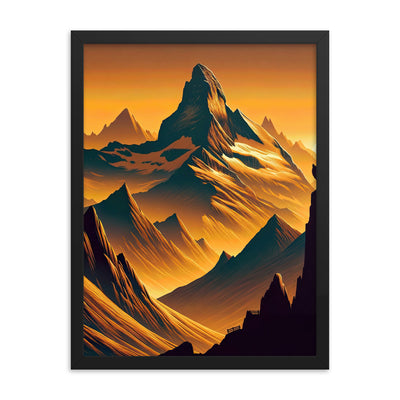Fuchs in Alpen-Sonnenuntergang, goldene Berge und tiefe Täler - Premium Poster mit Rahmen camping xxx yyy zzz 45.7 x 61 cm