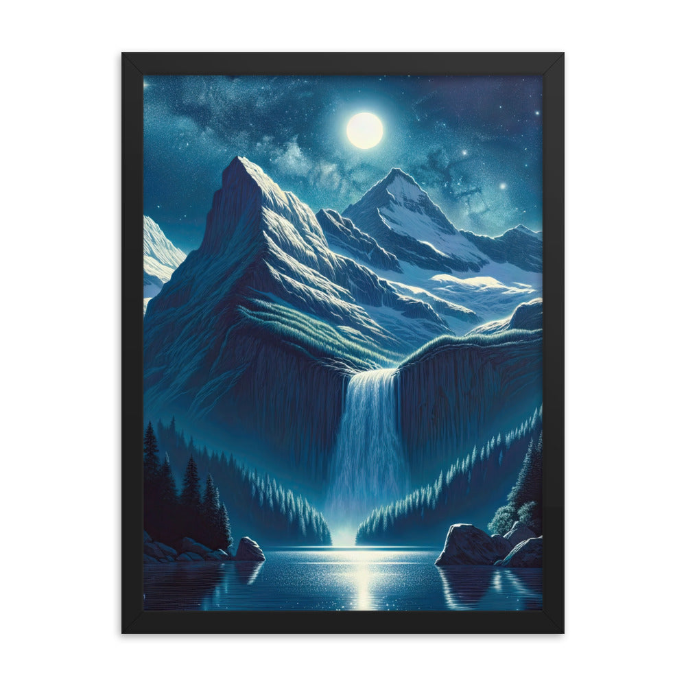 Legendäre Alpennacht, Mondlicht-Berge unter Sternenhimmel - Premium Poster mit Rahmen berge xxx yyy zzz 45.7 x 61 cm