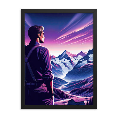 Wanderer in alpiner Dämmerung, schneebedeckte Gipfel ins Unendliche - Premium Poster mit Rahmen wandern xxx yyy zzz 45.7 x 61 cm