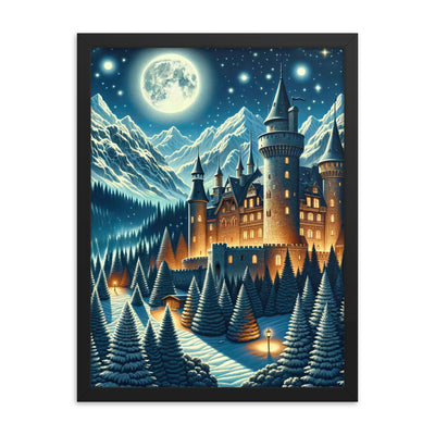 Mondhelle Schlossnacht in den Alpen, sternenklarer Himmel - Premium Poster mit Rahmen berge xxx yyy zzz 45.7 x 61 cm