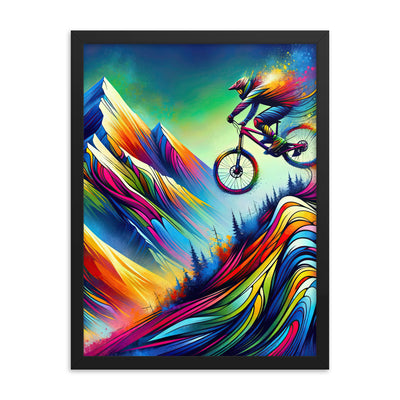 Mountainbiker in farbenfroher Alpenkulisse mit abstraktem Touch (M) - Premium Poster mit Rahmen xxx yyy zzz 45.7 x 61 cm