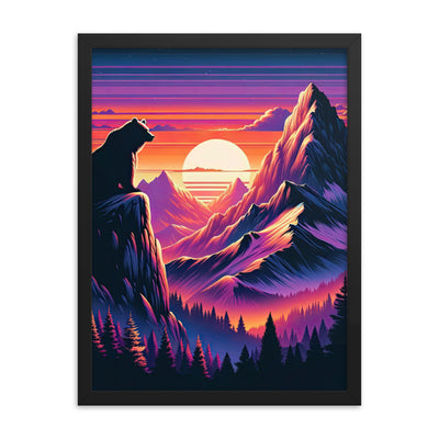 Alpen-Sonnenuntergang mit Bär auf Hügel, warmes Himmelsfarbenspiel - Premium Poster mit Rahmen camping xxx yyy zzz 45.7 x 61 cm