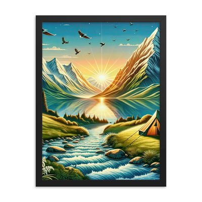 Zelt im Alpenmorgen mit goldenem Licht, Schneebergen und unberührten Seen - Premium Poster mit Rahmen berge xxx yyy zzz 45.7 x 61 cm