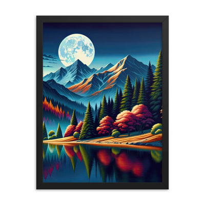 Ruhiger Herbstabend in den Alpen, grün-rote Berge - Premium Poster mit Rahmen berge xxx yyy zzz 45.7 x 61 cm