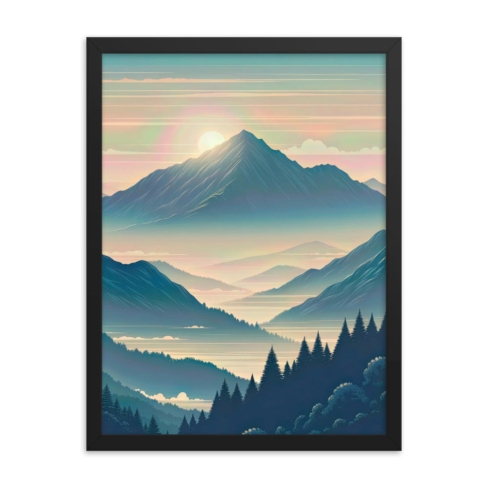 Bergszene bei Morgendämmerung, erste Sonnenstrahlen auf Bergrücken - Premium Poster mit Rahmen berge xxx yyy zzz 45.7 x 61 cm