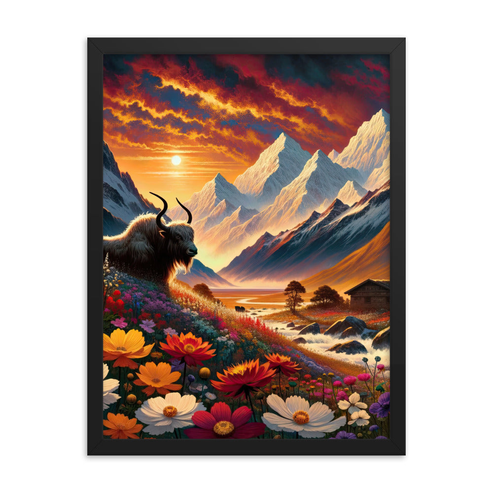 Magischer Alpenabend mit Hochlandkuh und goldener Sonnenkulisse - Premium Poster mit Rahmen berge xxx yyy zzz 45.7 x 61 cm