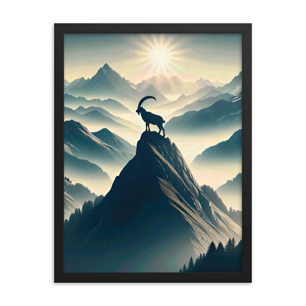 Morgendlicher Steinbock auf Alpengipfel, steile Berghänge - Premium Poster mit Rahmen berge xxx yyy zzz 45.7 x 61 cm