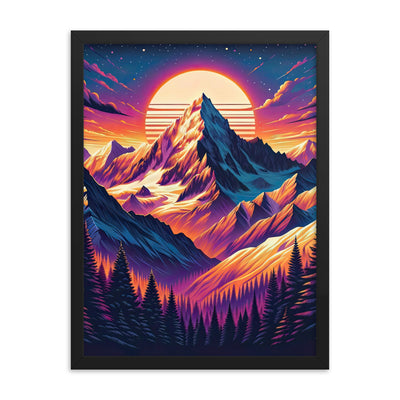 Lebendiger Alpen-Sonnenuntergang, schneebedeckte Gipfel in warmen Tönen - Premium Poster mit Rahmen berge xxx yyy zzz 45.7 x 61 cm