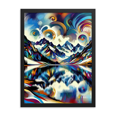 Alpensee im Zentrum eines abstrakt-expressionistischen Alpen-Kunstwerks - Premium Poster mit Rahmen berge xxx yyy zzz 45.7 x 61 cm