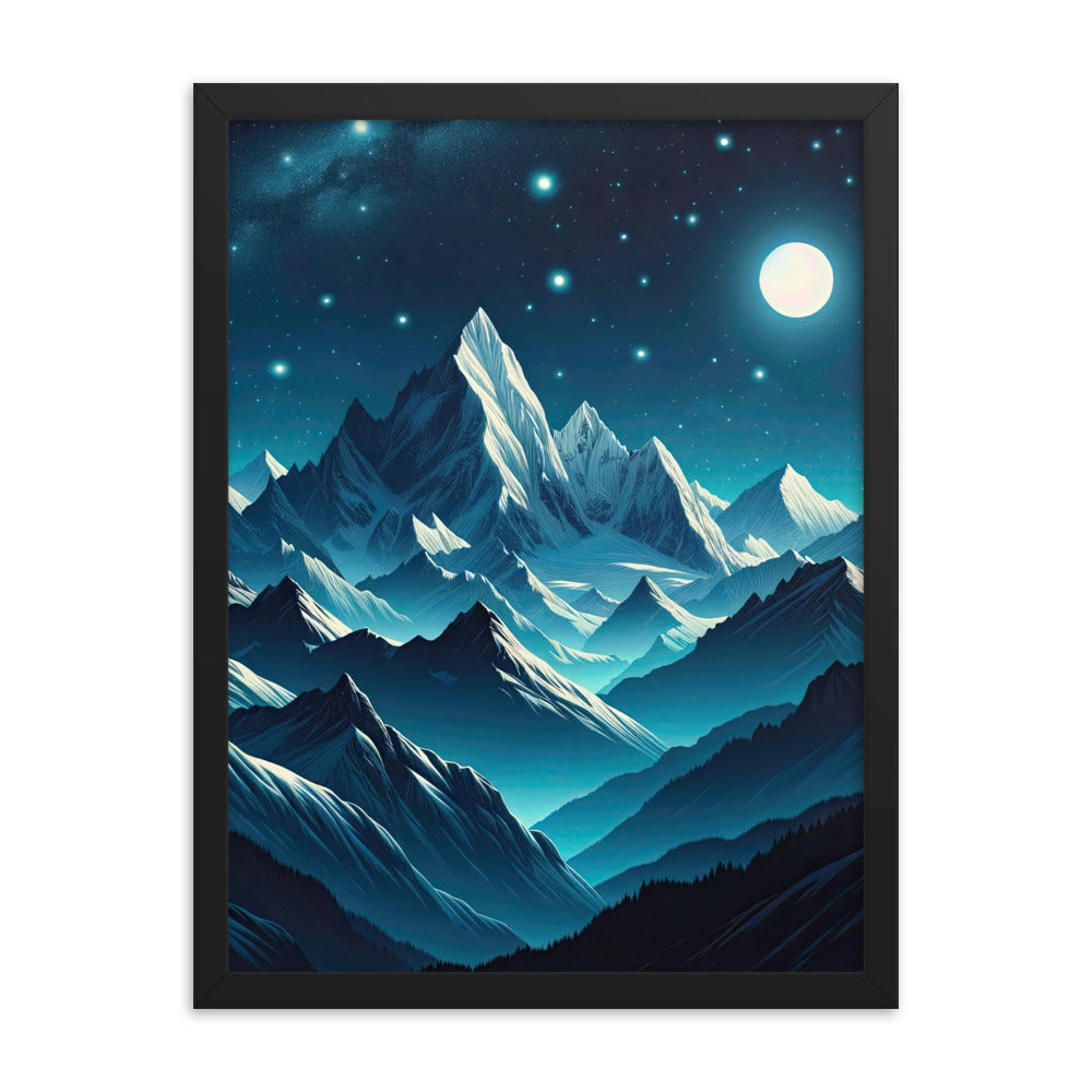 Sternenklare Nacht über den Alpen, Vollmondschein auf Schneegipfeln - Premium Poster mit Rahmen berge xxx yyy zzz 45.7 x 61 cm