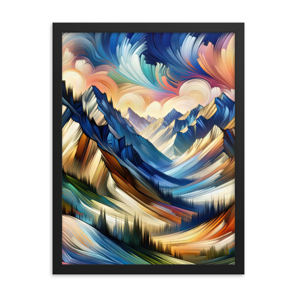 Alpen in abstrakter Expressionismus-Manier, wilde Pinselstriche - Premium Poster mit Rahmen berge xxx yyy zzz 45.7 x 61 cm