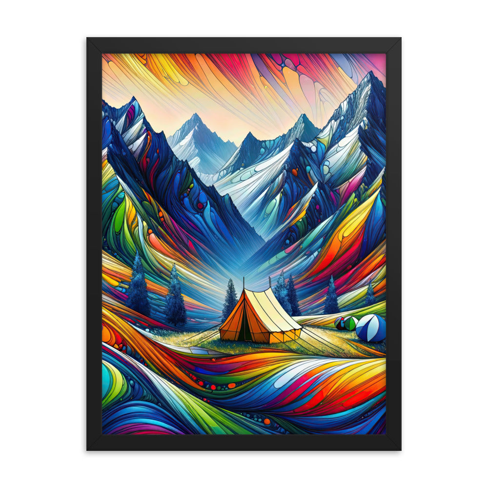 Surreale Alpen in abstrakten Farben, dynamische Formen der Landschaft - Premium Poster mit Rahmen camping xxx yyy zzz 45.7 x 61 cm