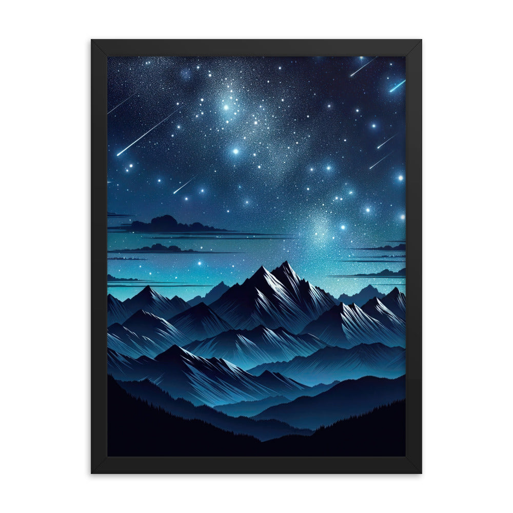 Alpen unter Sternenhimmel mit glitzernden Sternen und Meteoren - Premium Poster mit Rahmen berge xxx yyy zzz 45.7 x 61 cm