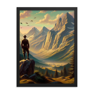 Ölgemälde eines Schweizer Wanderers in den Alpen bei goldenem Sonnenlicht - Premium Poster mit Rahmen wandern xxx yyy zzz 45.7 x 61 cm