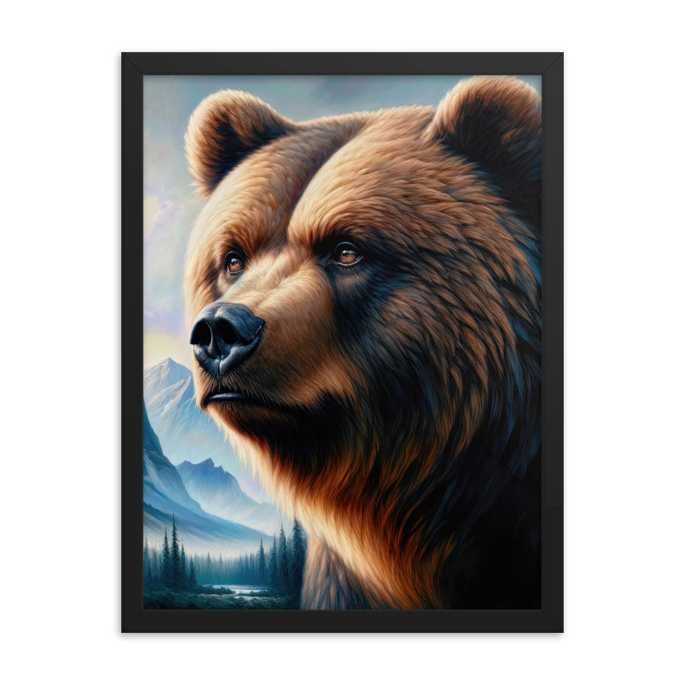 Ölgemälde, das das Gesicht eines starken realistischen Bären einfängt. Porträt - Premium Poster mit Rahmen camping xxx yyy zzz 45.7 x 61 cm