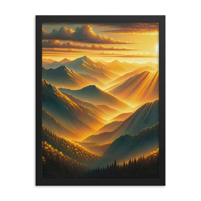 Ölgemälde der Berge in der goldenen Stunde, Sonnenuntergang über warmer Landschaft - Premium Poster mit Rahmen berge xxx yyy zzz 45.7 x 61 cm