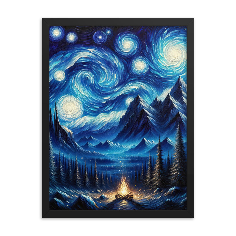 Sternennacht-Stil Ölgemälde der Alpen, himmlische Wirbelmuster - Premium Poster mit Rahmen berge xxx yyy zzz 45.7 x 61 cm