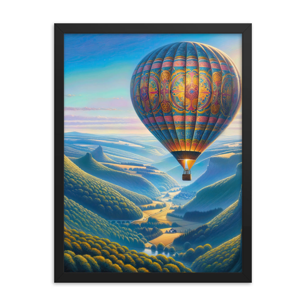 Ölgemälde einer ruhigen Szene mit verziertem Heißluftballon - Premium Poster mit Rahmen berge xxx yyy zzz 45.7 x 61 cm