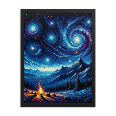 Sternennacht über den Alpen inspiriertes Ölgemälde, mystischer Nachthimmel in Blau - Premium Poster mit Rahmen camping xxx yyy zzz 45.7 x 61 cm