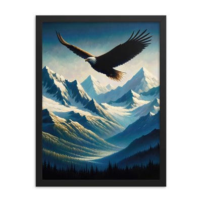 Ölgemälde eines Adlers vor schneebedeckten Bergsilhouetten - Premium Poster mit Rahmen berge xxx yyy zzz 45.7 x 61 cm