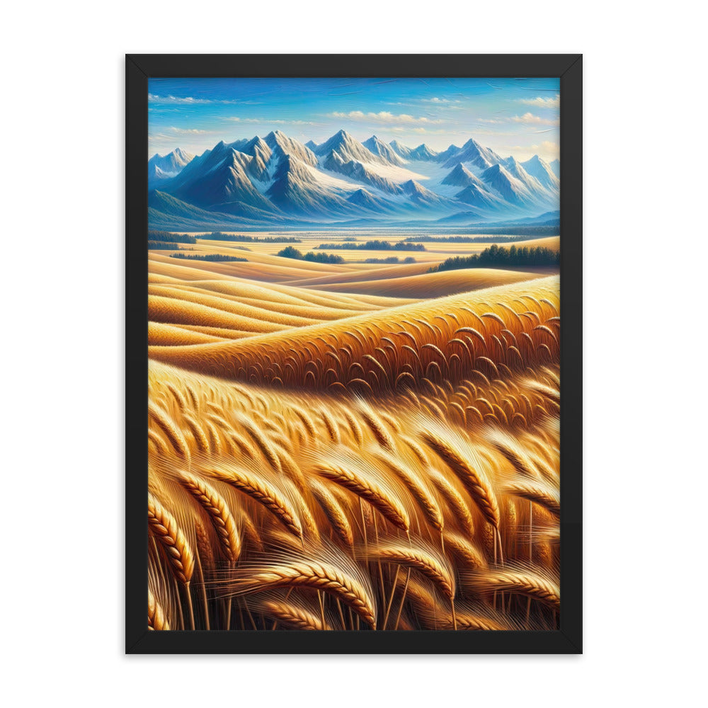 Ölgemälde eines weiten bayerischen Weizenfeldes, golden im Wind (TR) - Premium Poster mit Rahmen xxx yyy zzz 45.7 x 61 cm