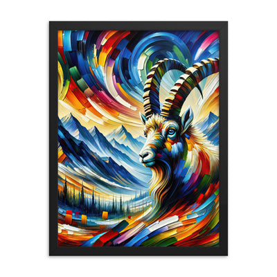 Alpen-Ölgemälde mit kräftigen Farben und Bergsteinbock in lebendiger Szenerie - Premium Poster mit Rahmen berge xxx yyy zzz 45.7 x 61 cm