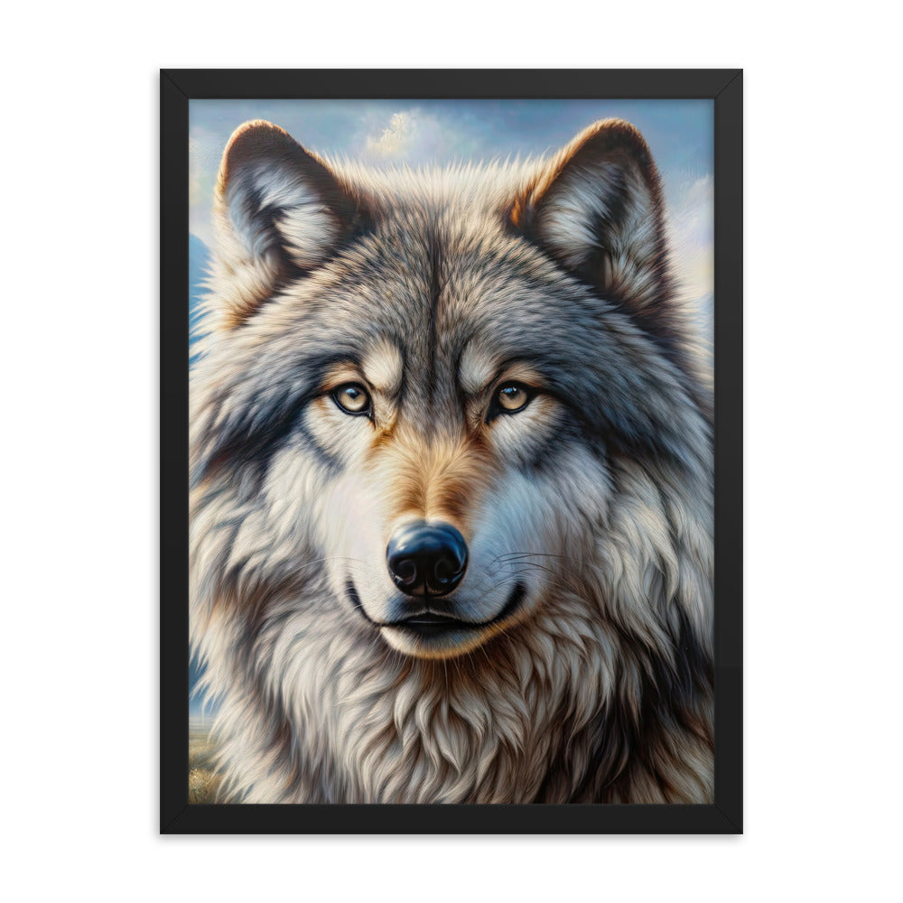 Porträt-Ölgemälde eines prächtigen Wolfes mit faszinierenden Augen (AN) - Premium Poster mit Rahmen xxx yyy zzz 45.7 x 61 cm