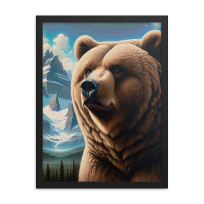 Realistisches Ölgemälde eines männlichen Bären in den Bergen mit Fokus auf Stärke und Schärfe - Premium Poster mit Rahmen camping xxx yyy zzz 45.7 x 61 cm