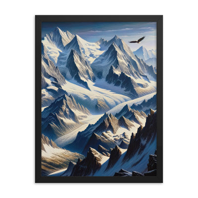 Ölgemälde der Alpen mit hervorgehobenen zerklüfteten Geländen im Licht und Schatten - Premium Poster mit Rahmen berge xxx yyy zzz 45.7 x 61 cm