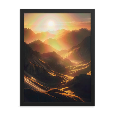 Foto der goldenen Stunde in den Bergen mit warmem Schein über zerklüftetem Gelände - Premium Poster mit Rahmen berge xxx yyy zzz 45.7 x 61 cm
