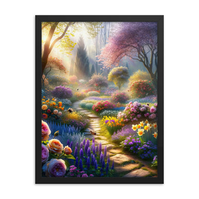 Foto einer Gartenszene im Frühling mit Weg durch blühende Rosen und Veilchen - Premium Poster mit Rahmen camping xxx yyy zzz 45.7 x 61 cm
