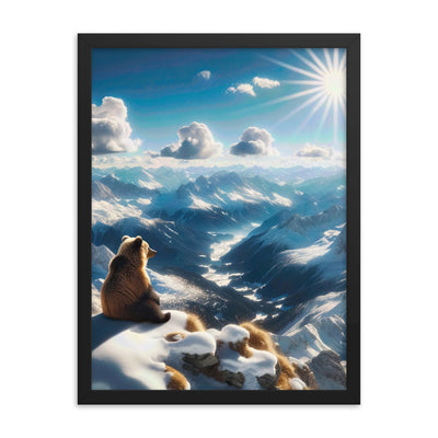 Foto der Alpen im Winter mit Bären auf dem Gipfel, glitzernder Neuschnee unter der Sonne - Premium Poster mit Rahmen camping xxx yyy zzz 45.7 x 61 cm