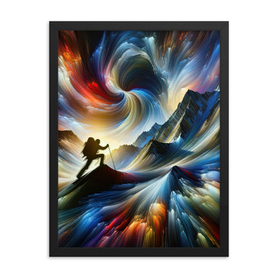 Foto der Alpen in abstrakten Farben mit Bergsteigersilhouette - Premium Poster mit Rahmen wandern xxx yyy zzz 45.7 x 61 cm