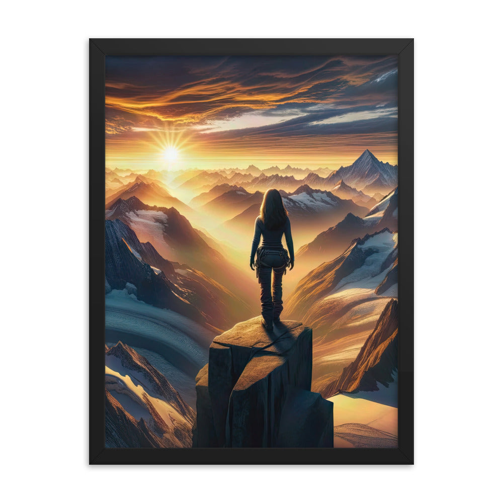 Fotorealistische Darstellung der Alpen bei Sonnenaufgang, Wanderin unter einem gold-purpurnen Himmel - Enhanced Matte Paper Framed wandern xxx yyy zzz 45.7 x 61 cm