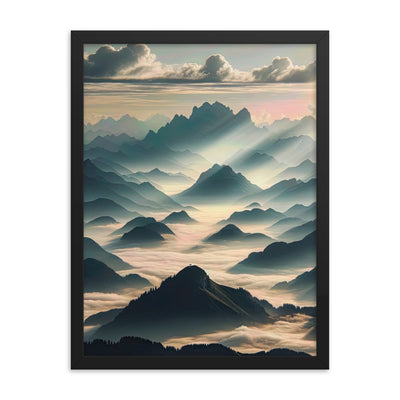 Foto der Alpen im Morgennebel, majestätische Gipfel ragen aus dem Nebel - Premium Poster mit Rahmen berge xxx yyy zzz 45.7 x 61 cm