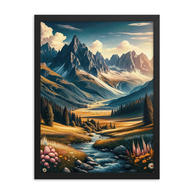Quadratisches Kunstwerk der Alpen, majestätische Berge unter goldener Sonne - Premium Poster mit Rahmen berge xxx yyy zzz 45.7 x 61 cm