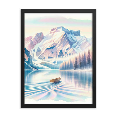 Aquarell eines klaren Alpenmorgens, Boot auf Bergsee in Pastelltönen - Premium Poster mit Rahmen berge xxx yyy zzz 45.7 x 61 cm