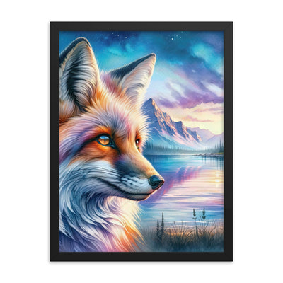 Aquarellporträt eines Fuchses im Dämmerlicht am Bergsee - Premium Poster mit Rahmen camping xxx yyy zzz 45.7 x 61 cm