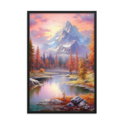 Landschaftsmalerei - Berge, Bäume, Bergsee und Herbstfarben - Premium Poster mit Rahmen berge xxx 61 x 91.4 cm