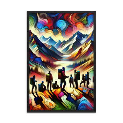 Abstraktes Kunstgemälde der Alpen voller lebendiger Muster. Ein vielfältiges Wanderteam, sowohl Männer als auch Frauen - Enhanced Matte wandern xxx yyy zzz 61 x 91.4 cm